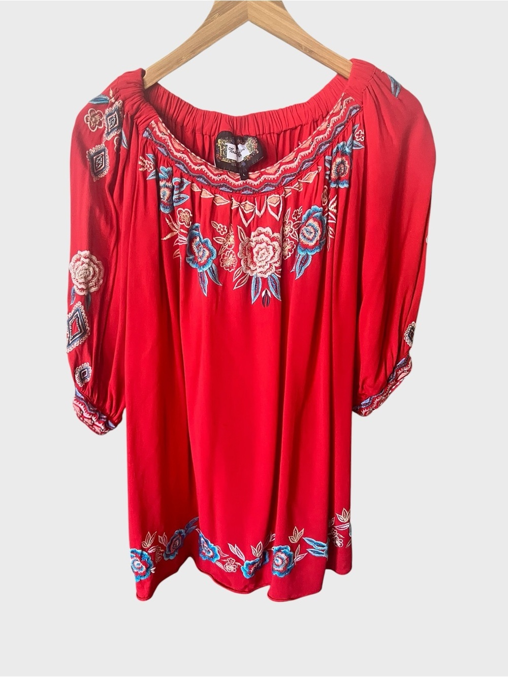 Vintage collection Red Embroidered Peasant Blouse - Women's Boho Top